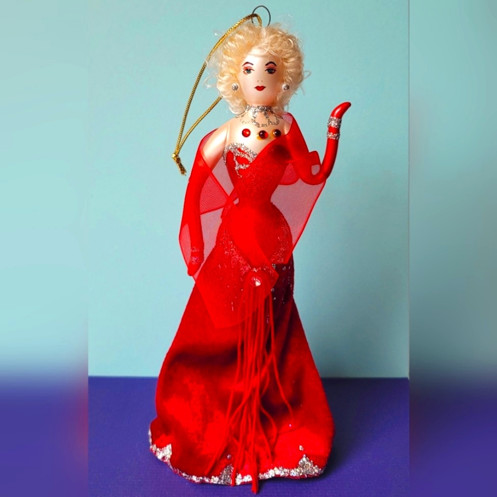 Elegant Lady In Red, Glass Ornament, 8"